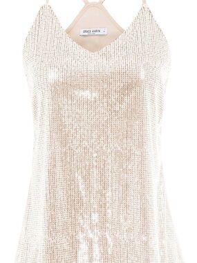 Grace Karin Champagne Sequin Spaghetti Strap Camisole
